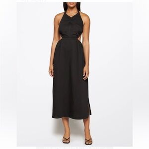 All Saints Ludo Linen Cotton Cut Out Open Back Halter Dress Black Sz 4 NEW